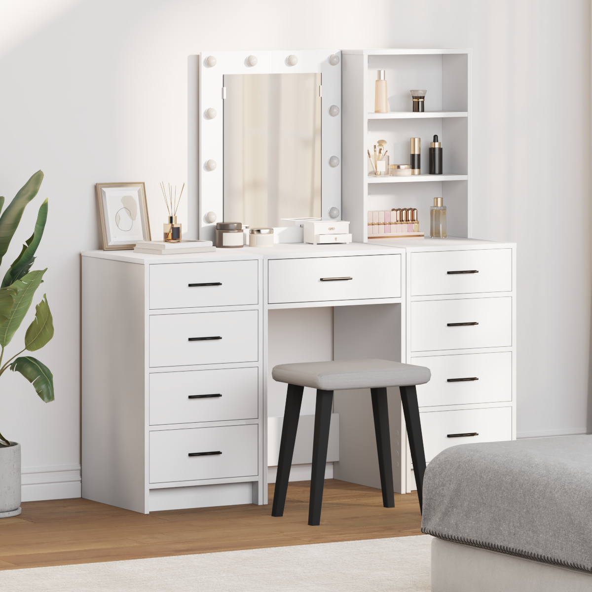 Makeup Table with Drawers 3 pcs White Engineered Wood