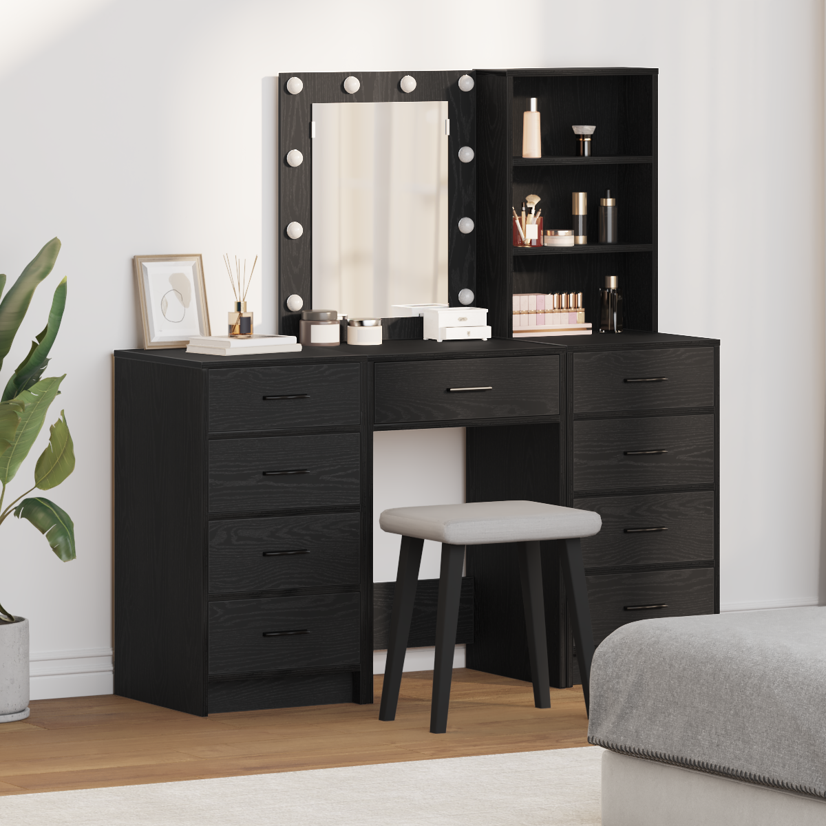 Makiažo stalas 3 pcs Juoda 40 x 41 x 135 cm Apdirbta mediena