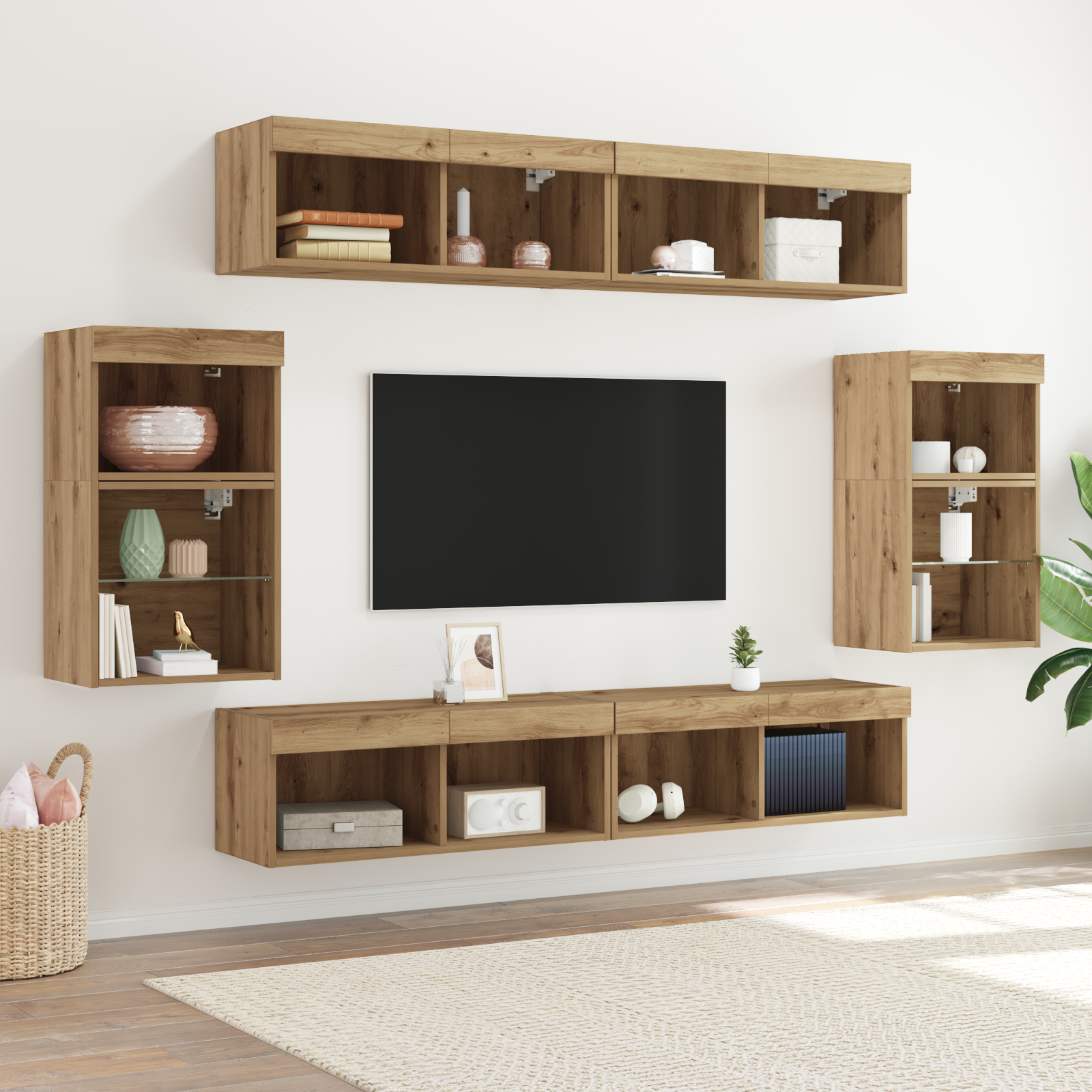 TV spintelių komplektas 8 pcs artisano ąžuolo Apdirbta mediena