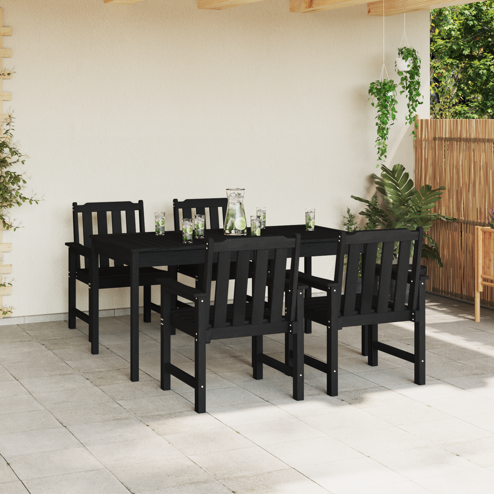 sodo valgomojo kėdės 4 vnt Juoda 65,5x55,5x88 cm HDPE