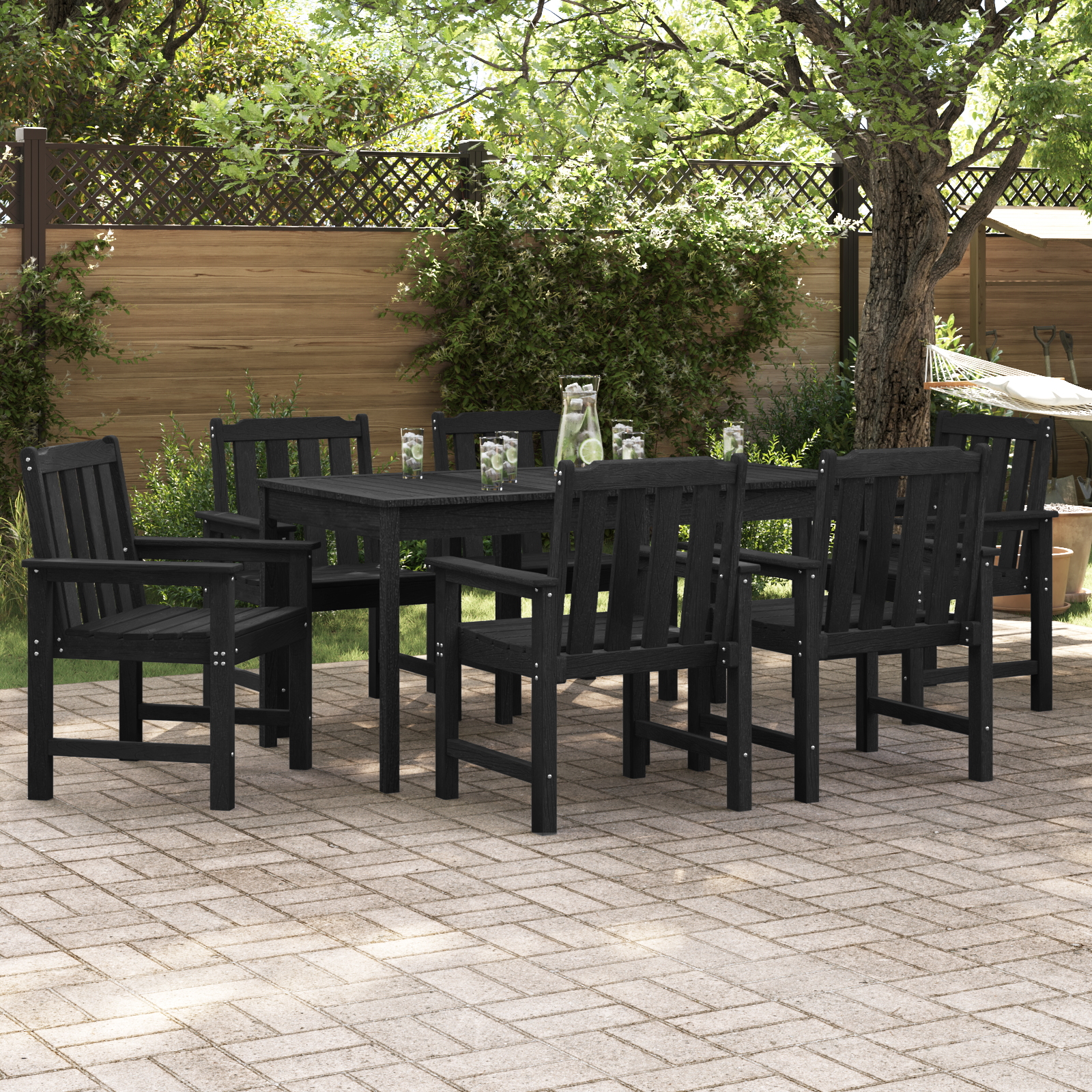 sodo valgomojo kėdės 6 vnt. Juodos 65,5x55,5x88 cm HDPE