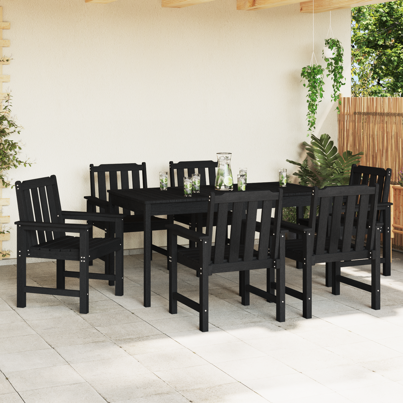 sodo valgomojo kėdės 6 vnt. Juodos 65,5x55,5x88 cm HDPE