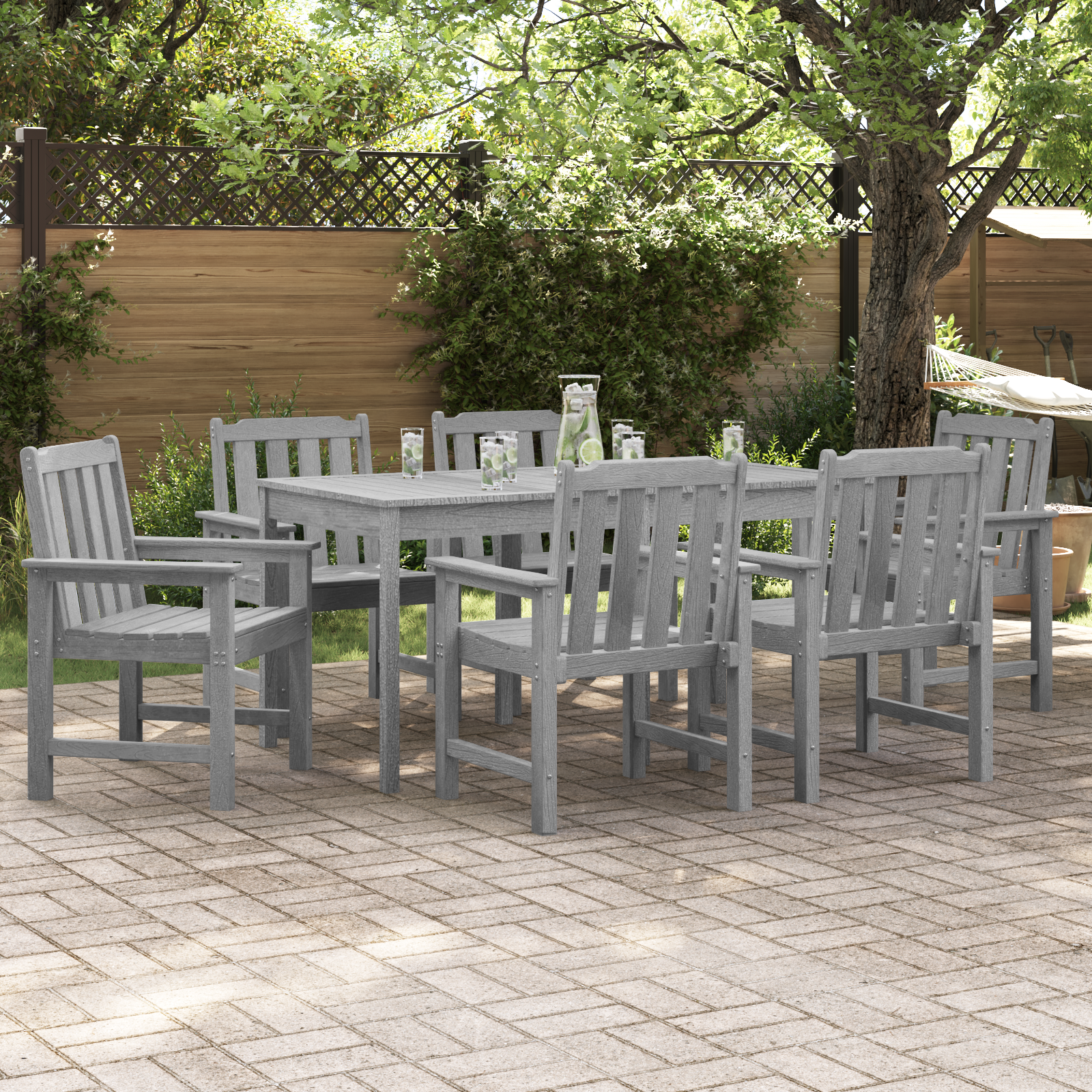 sodo valgomojo kėdės 6 vnt. Šviesiai pilka 65.5x55.5x88 cm HDPE