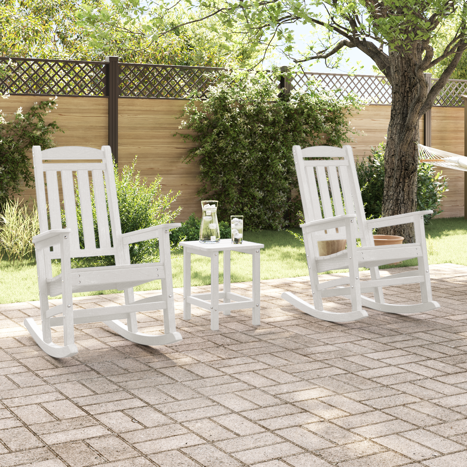 Sodo sūpynės kėdžių komplektas 2 vnt Balta 70x92x107.5 cm HDPE