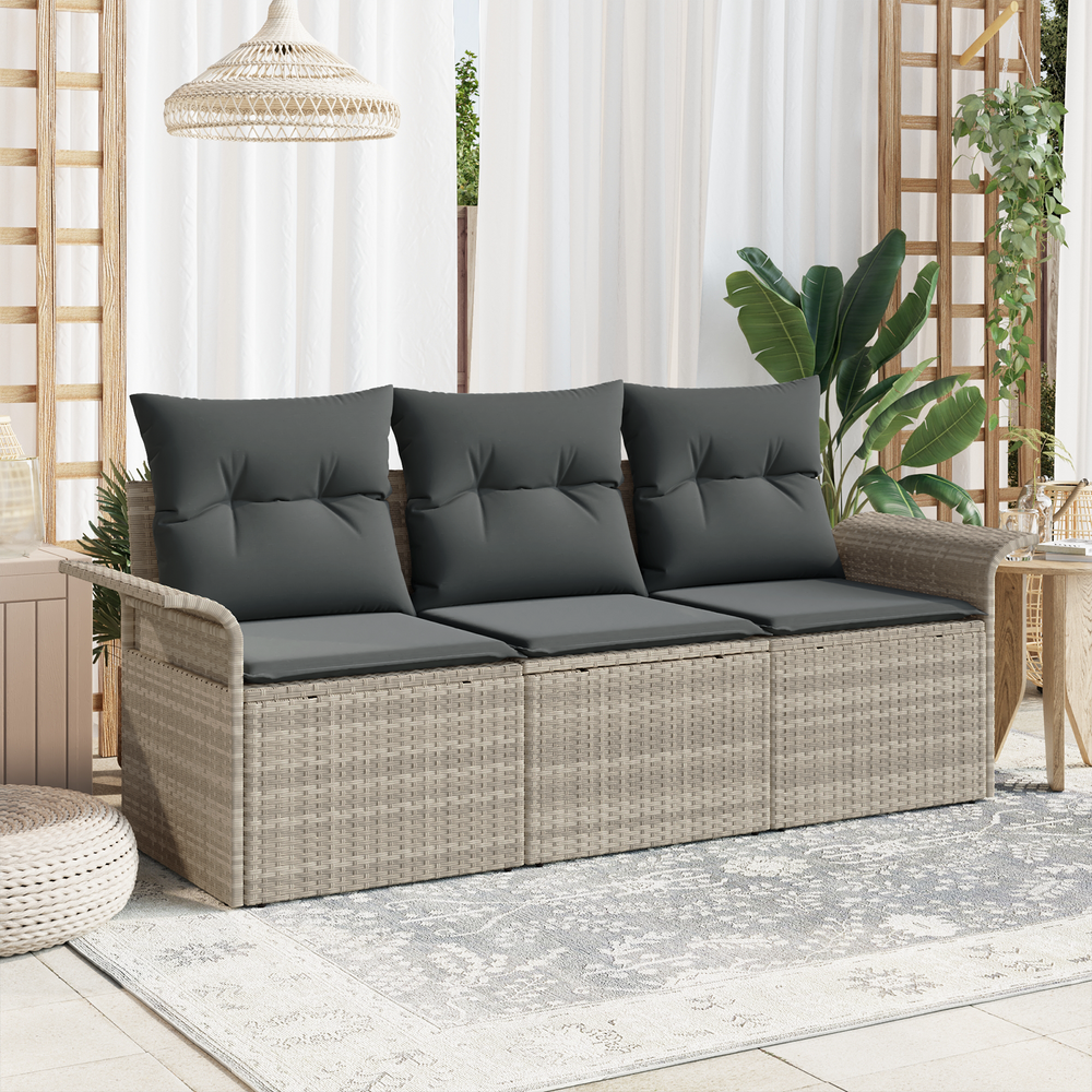 3-Piece Garden Sofa Set with Cushions, Light Grey PE Rattan
