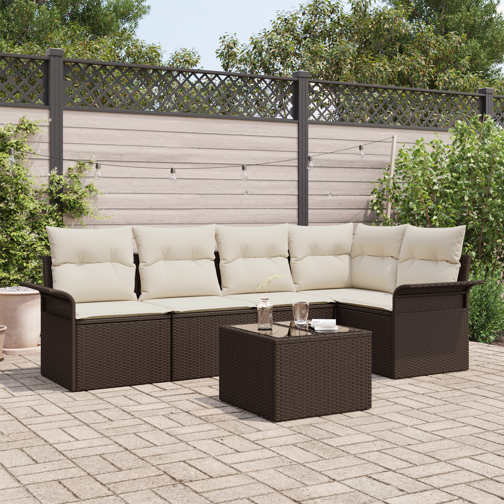 5-piece sofa with cushions, grey, made of poly rattan