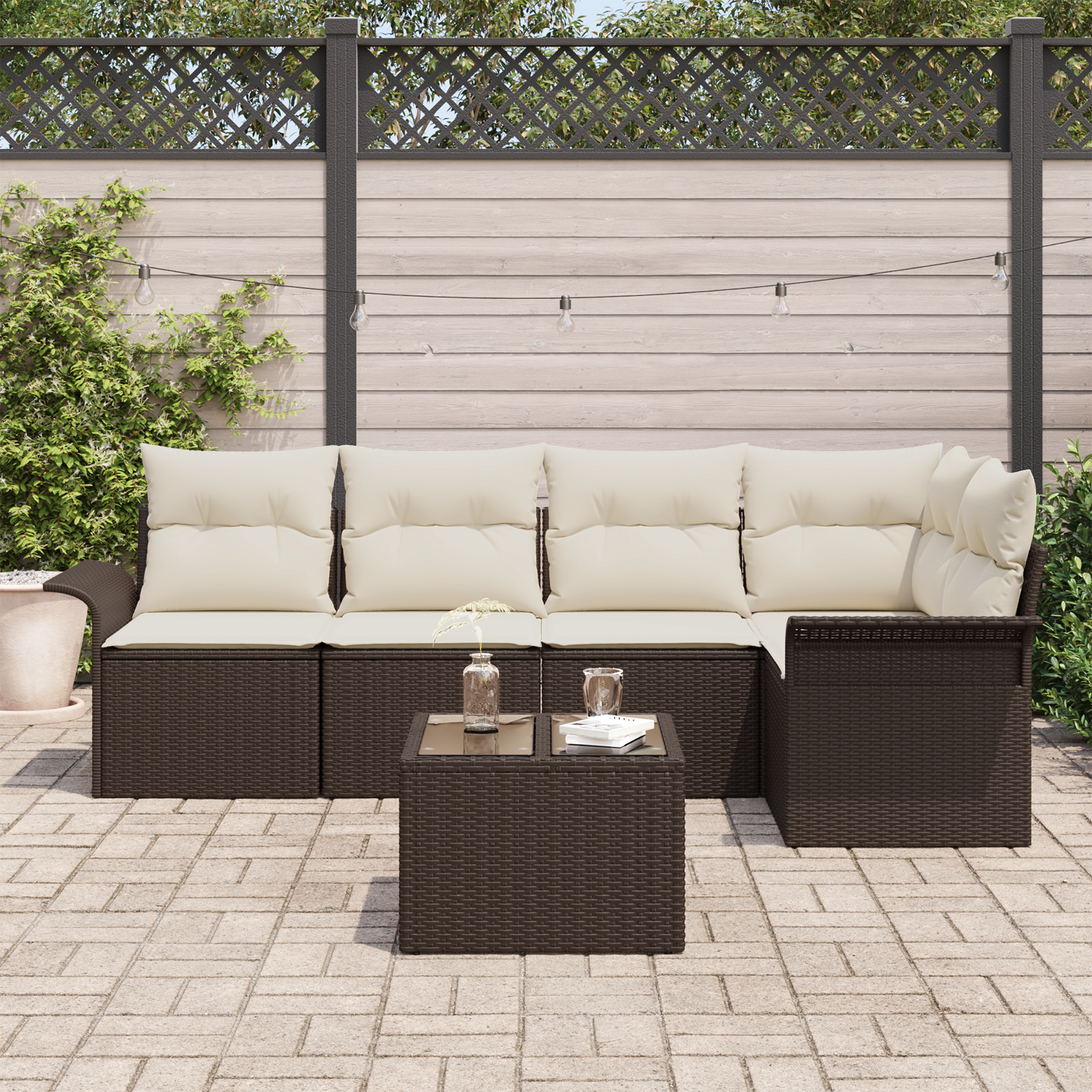 5 dalių sofa su pagalvėlėm, pilka, pagaminta iš poli ratanas