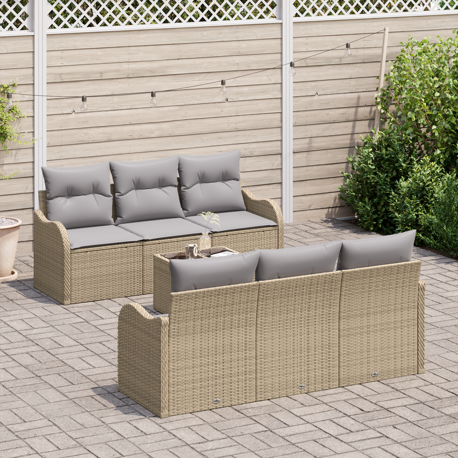 7 Dalių Sodo Sofa Komplektas su Pagalvėmis Smėlio Poli Ratanas