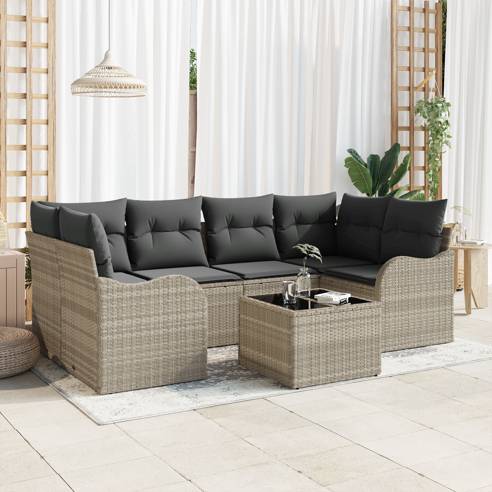 7-piece garden sofa set with cushions light grey poly rattan