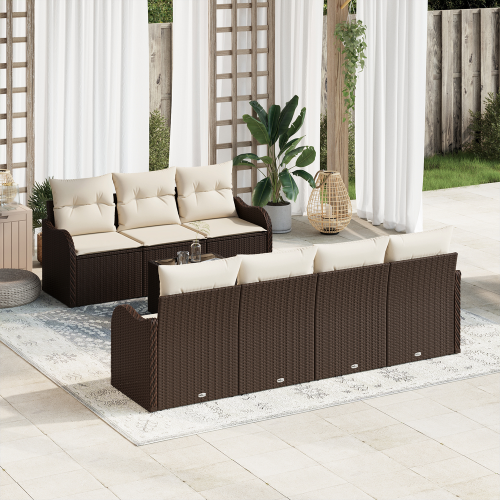 8-Piece Garden Sofa Set with Cushions Brown Poly Rattan