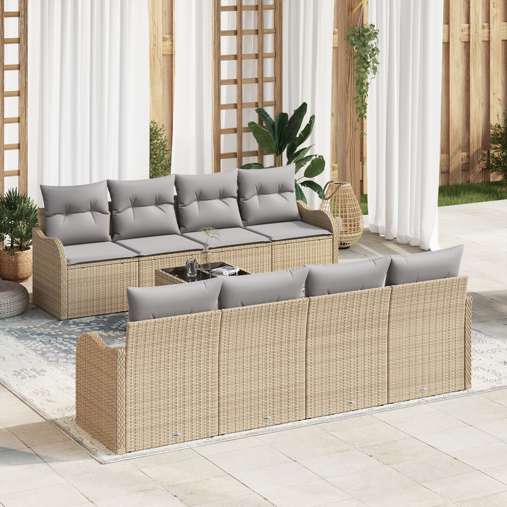 9-piece Garden Sofa Set with Cushions Sand Poly Rattan