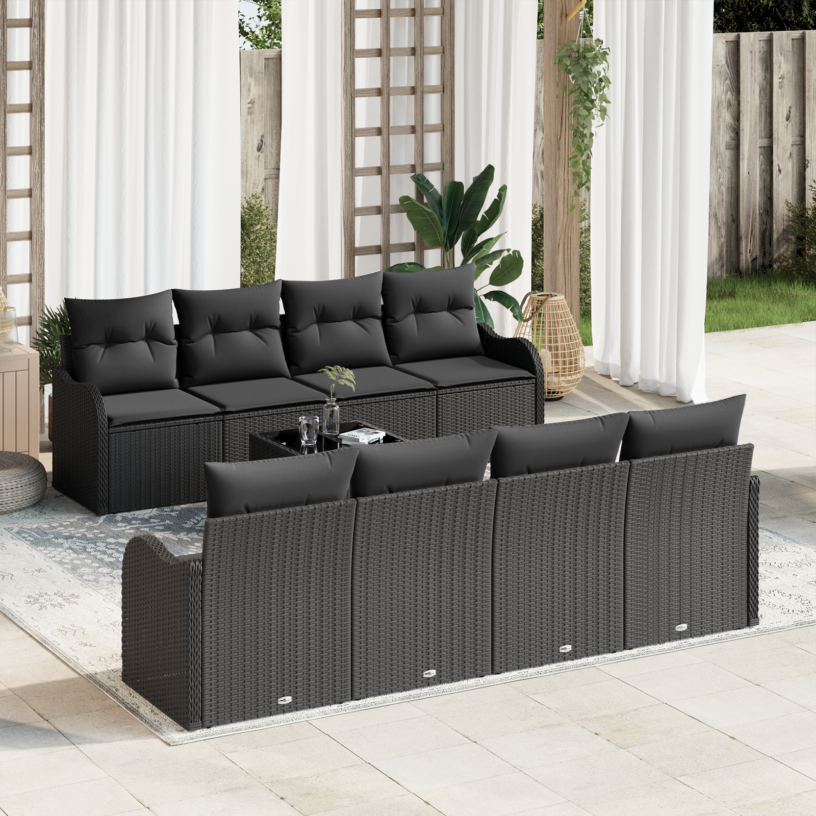 Sodo Sofų Rinkinys Juoda 55 x 55 x 37 cm poliratanas