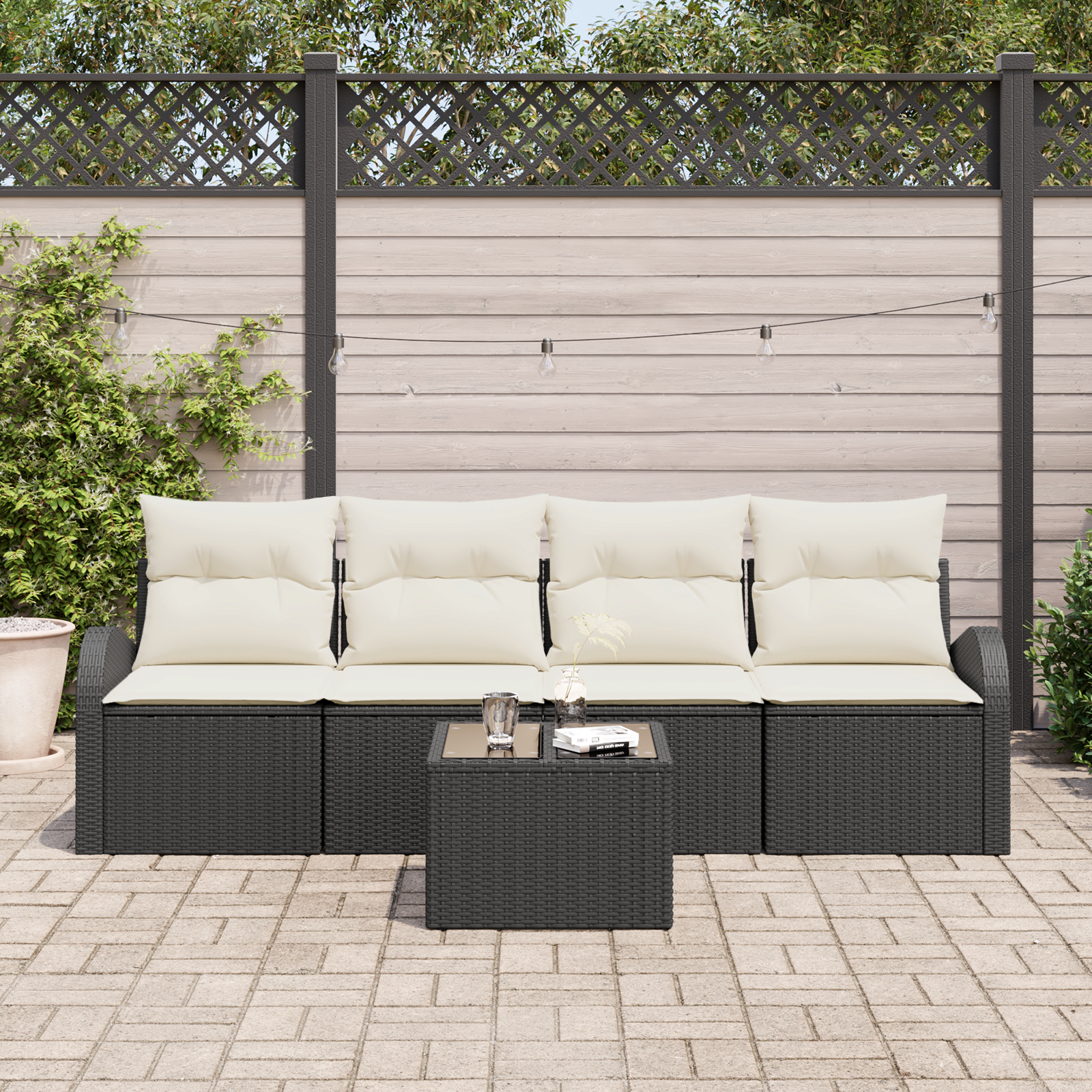 5 dalių sodo sofa rinkinys su pagalvėmis Juoda Poli ratanas