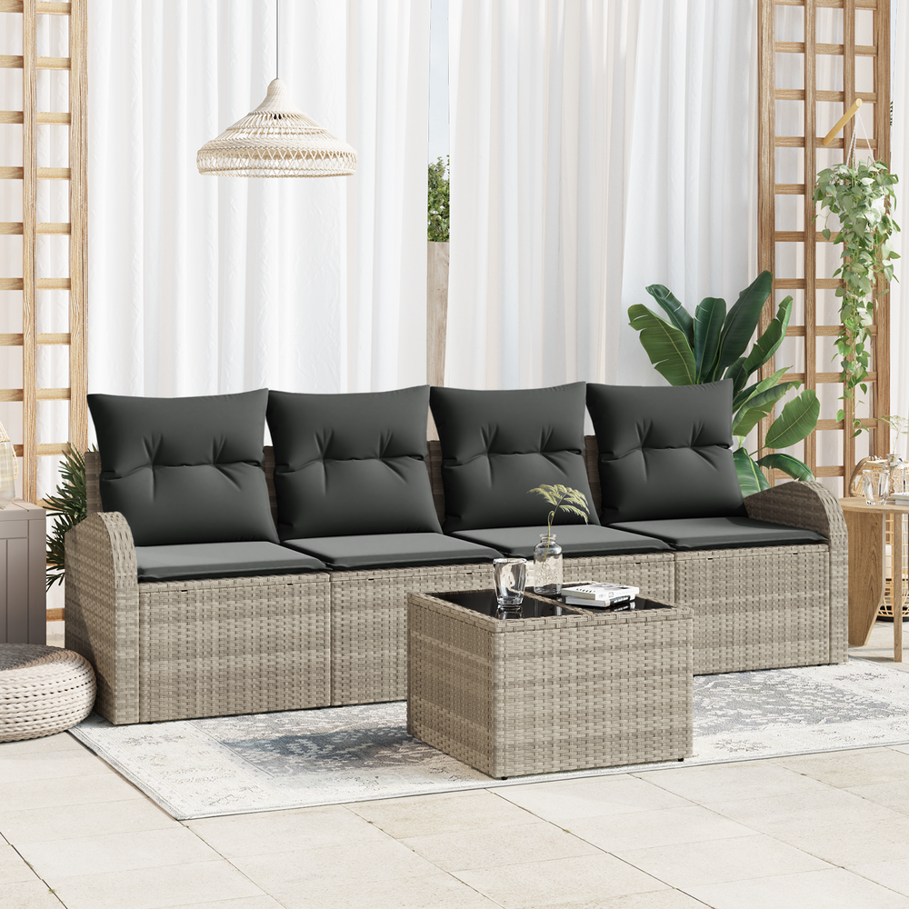 5-piece garden sofa set with cushions light grey poly rattan