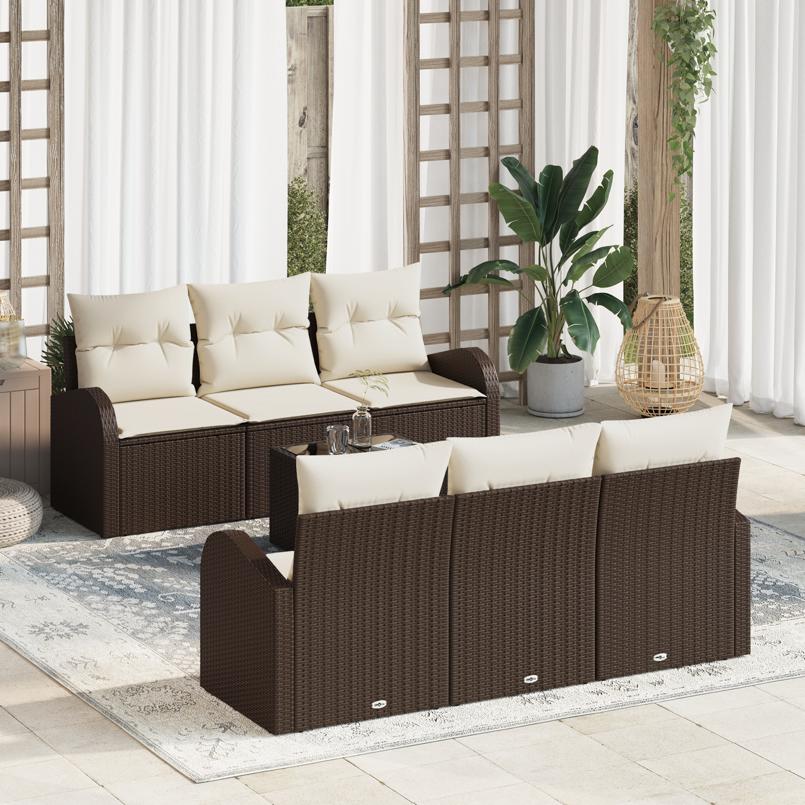 7 dalių sodo sofa komplektas su pagalvėlėmis ruda poli ratanas