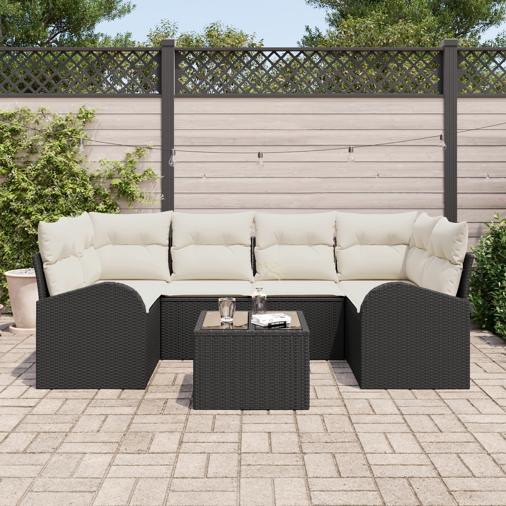 7 Dalių Sodo Sofa su Pagalvėmis Juodos Poliratanas