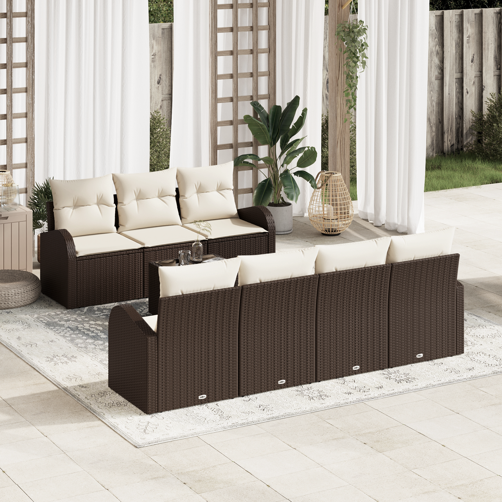 8 Piece Garden Sofa Set with Cushions Brown Poly Rattan