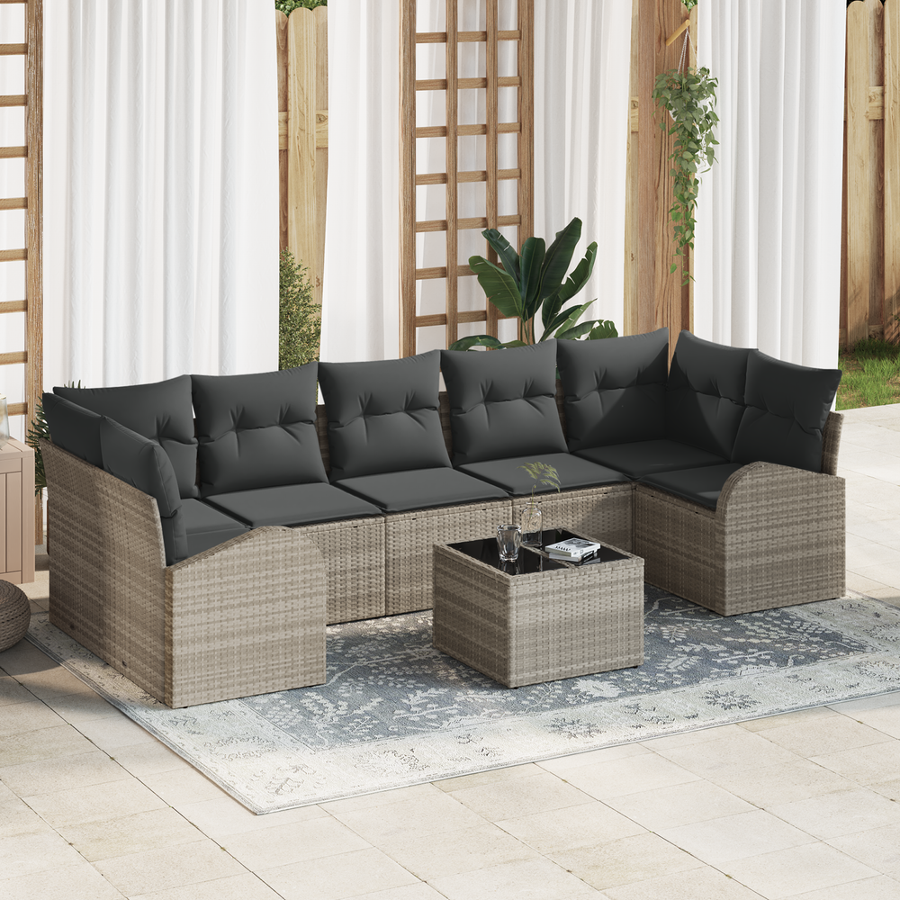 8 vietų sodo sofa rinkinys su pagalvėlėmis šviesiai pilkame poli ratanas