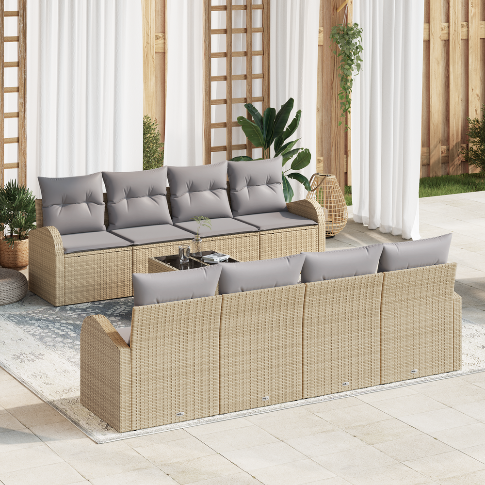 9 dalių Sodo Sofa Rinkinys su Pagalvėlėmis Beigingas Poli Ratanas