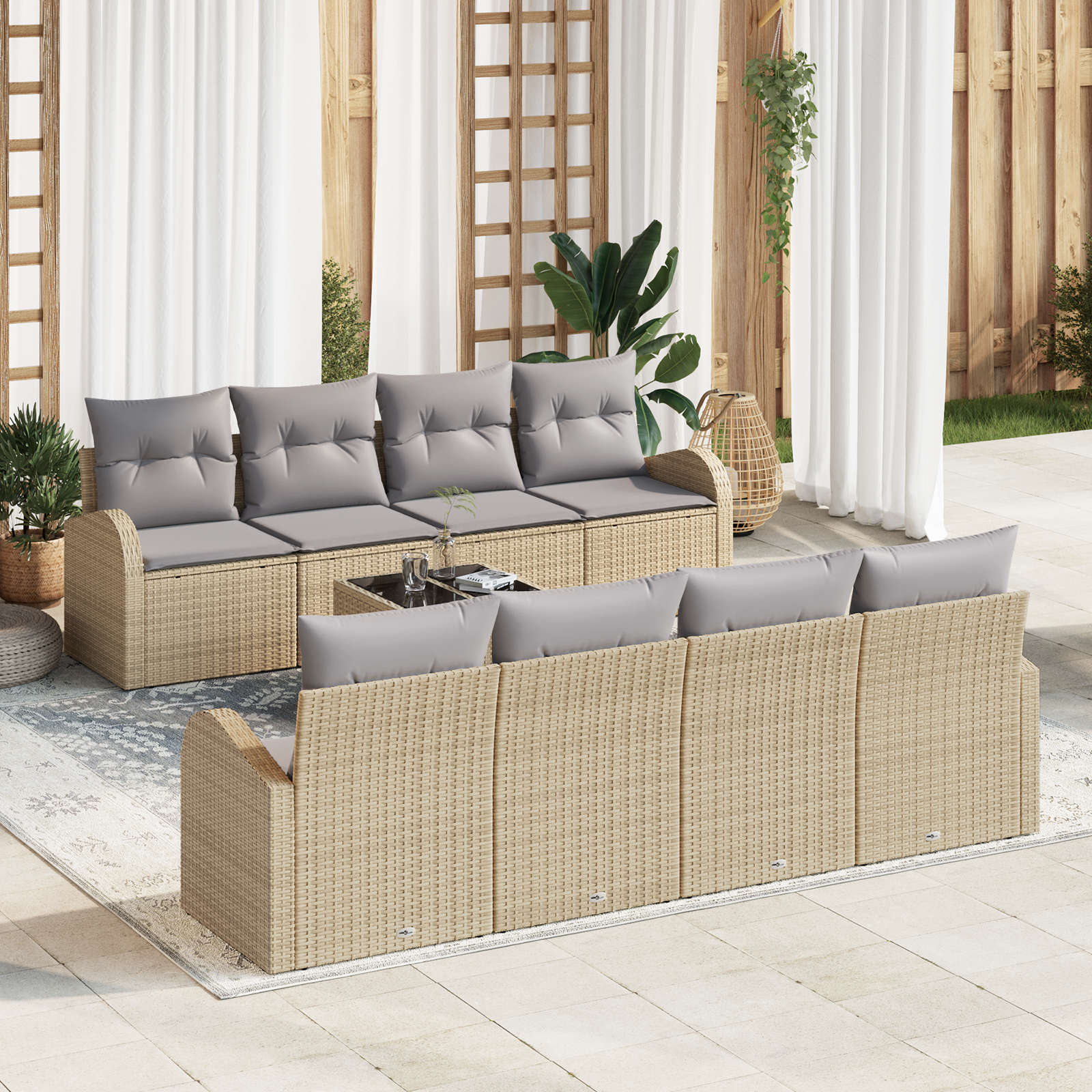 9 dalių Sodo Sofa Rinkinys su Pagalvėlėmis Beigingas Poli Ratanas