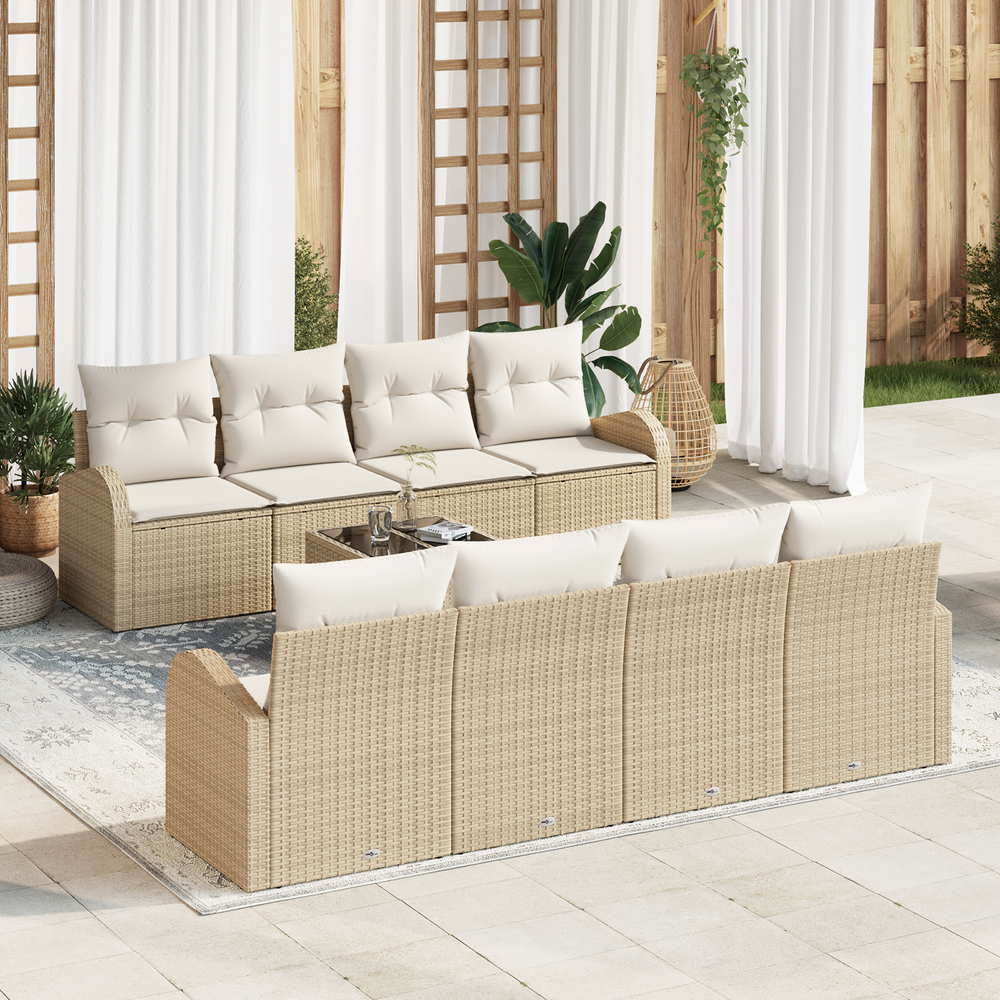 9 dalių sodo sofa komplektas su pagalvėlėmis Smėlio Poli Ratanas