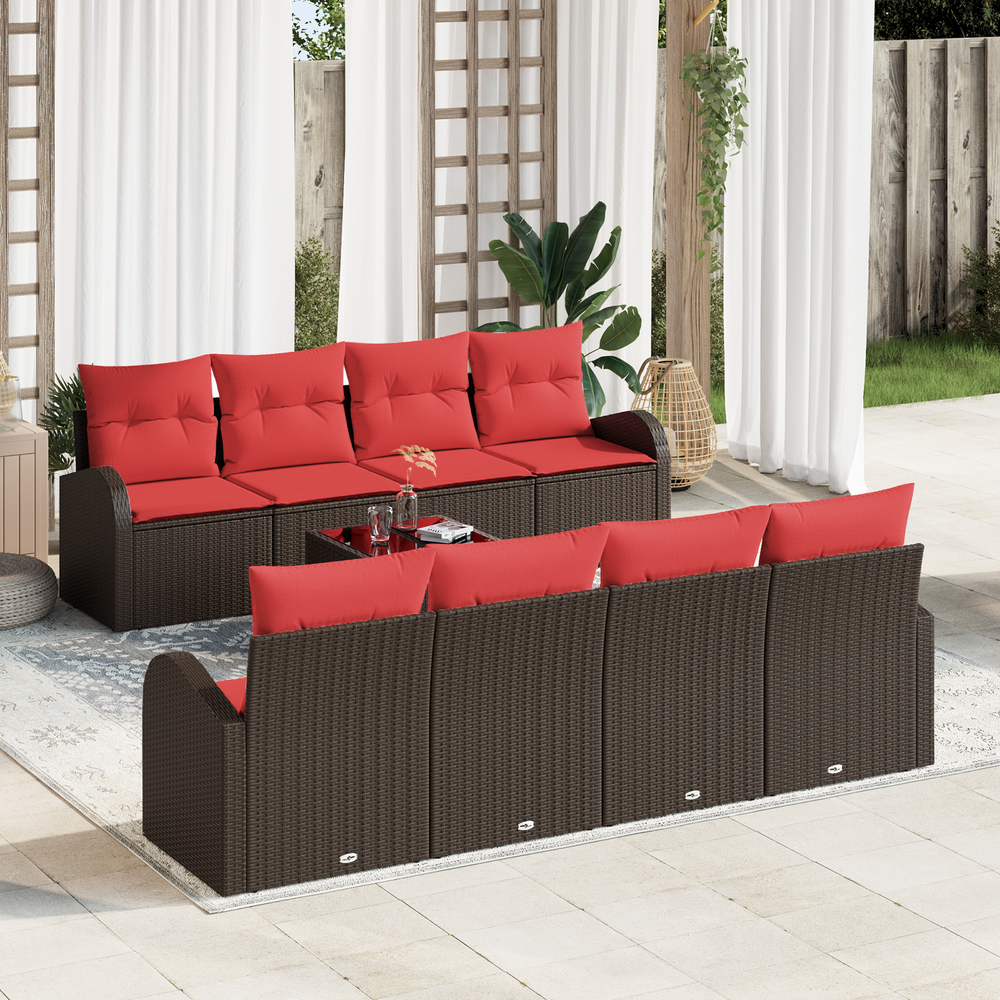 Sofos komplektas 9 pcs Ruda ir raudona Poliesteris