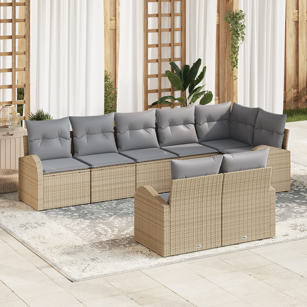 8-piece garden sofa set with cushions, sand, poly rattan