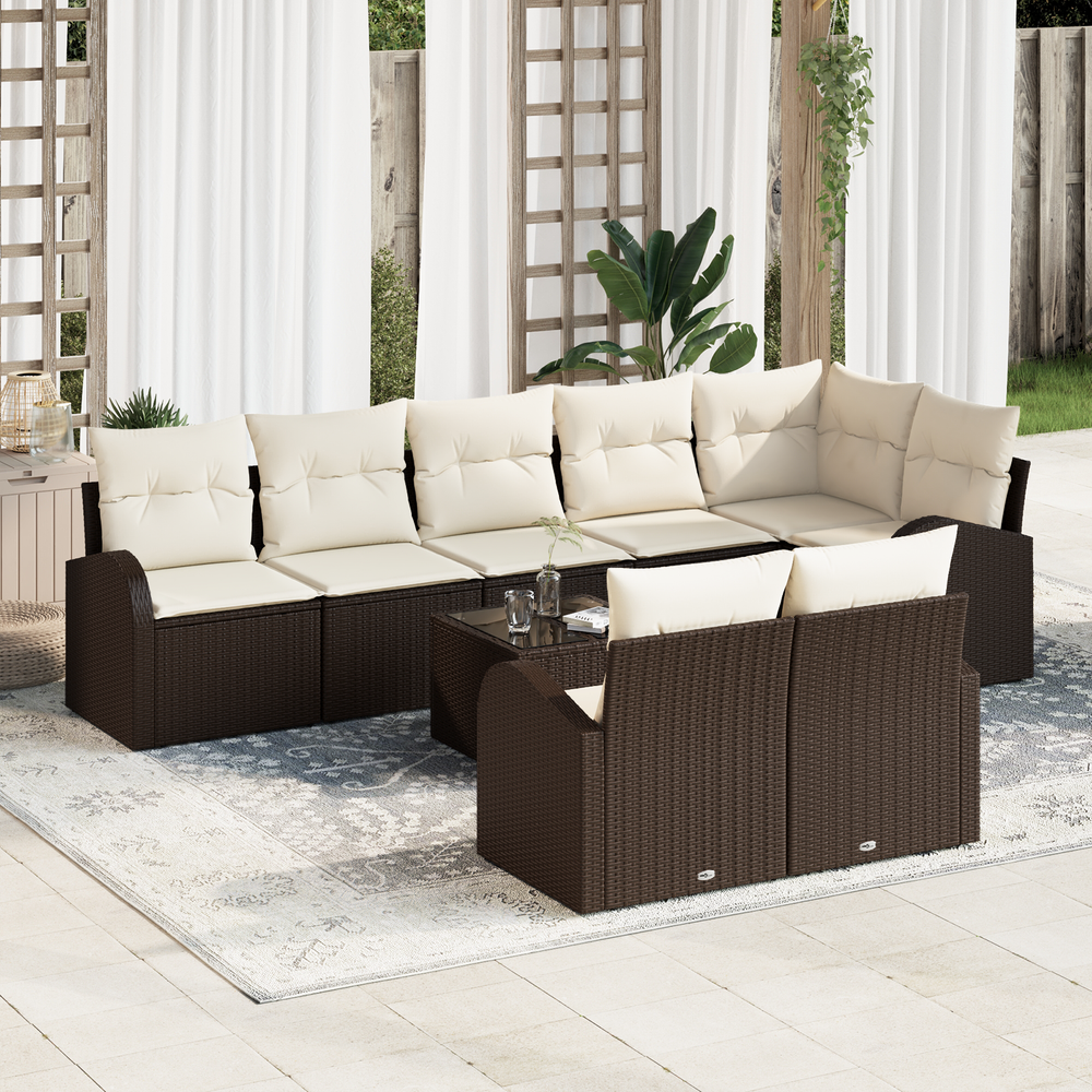 8-piece Garden Sofa Set with Cushions, Grey Poly Rattan