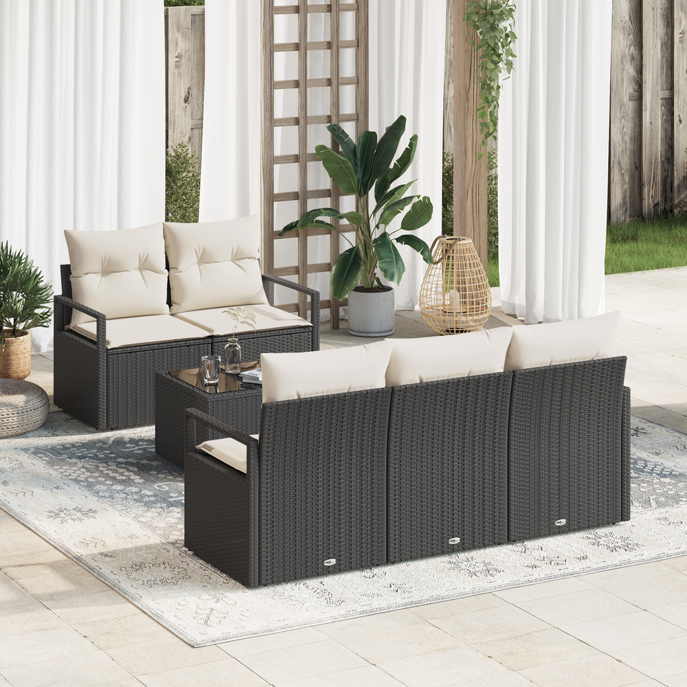 6 dalių sodo sofa komplektas su pagalvėlėmis Juoda ratanas