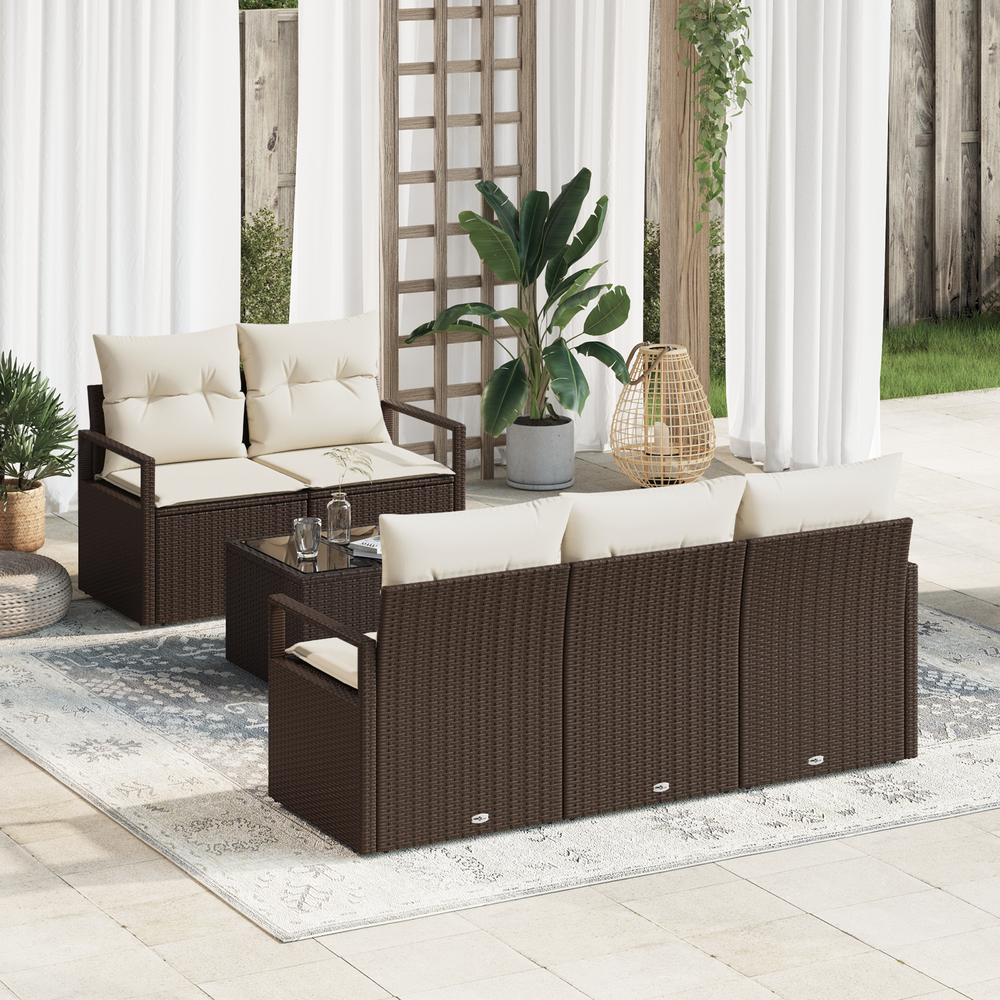 6-piece garden sofa set with cushions brown poly rattan