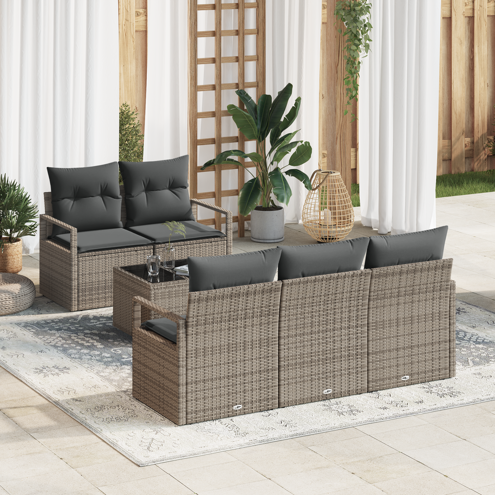6 Piece Garden Sofa Set with Cushions Grey Poly Rattan