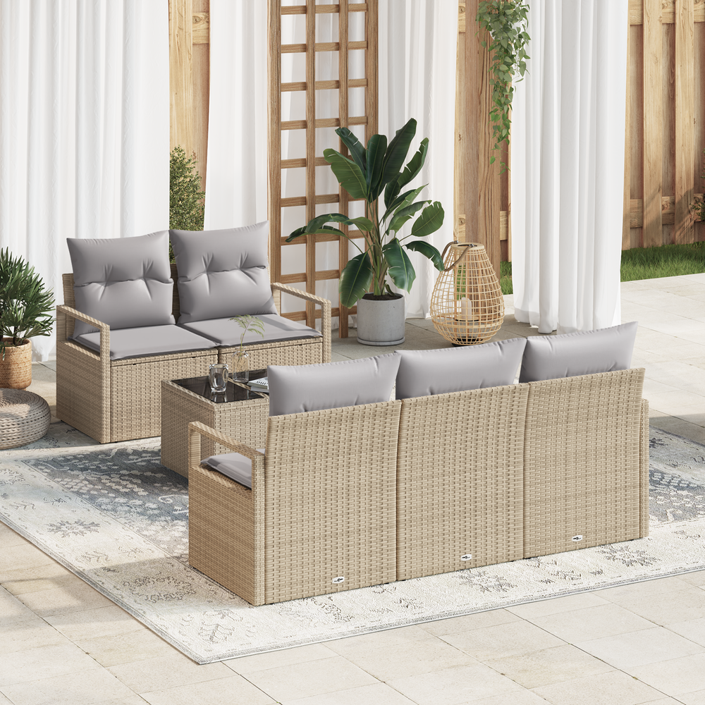 6 dalių sodo sofa komplektas su pagalvėlėmis smėlio poli ratanas