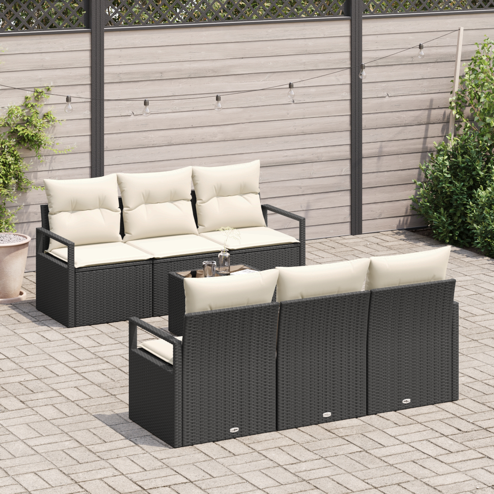 7 dalių sodo sofa rinkinys su pagalvėmis Juoda Poli Ratanas