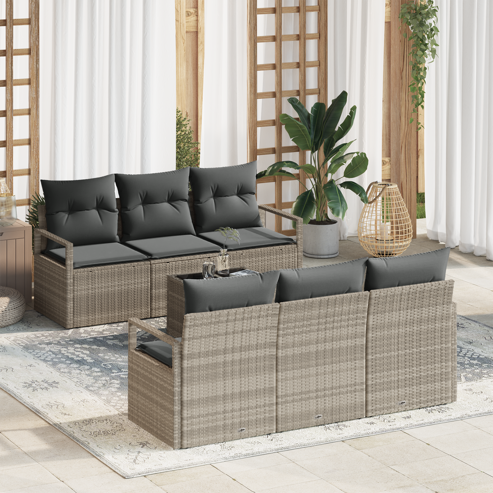 7-Piece Garden Sofa Set with Cushions Light Grey Poly Rattan
