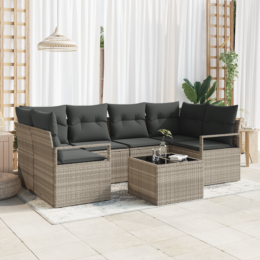 7 dalių sodo sofa rinkinys su pagalvėmis šviesiai pilka poliratanas