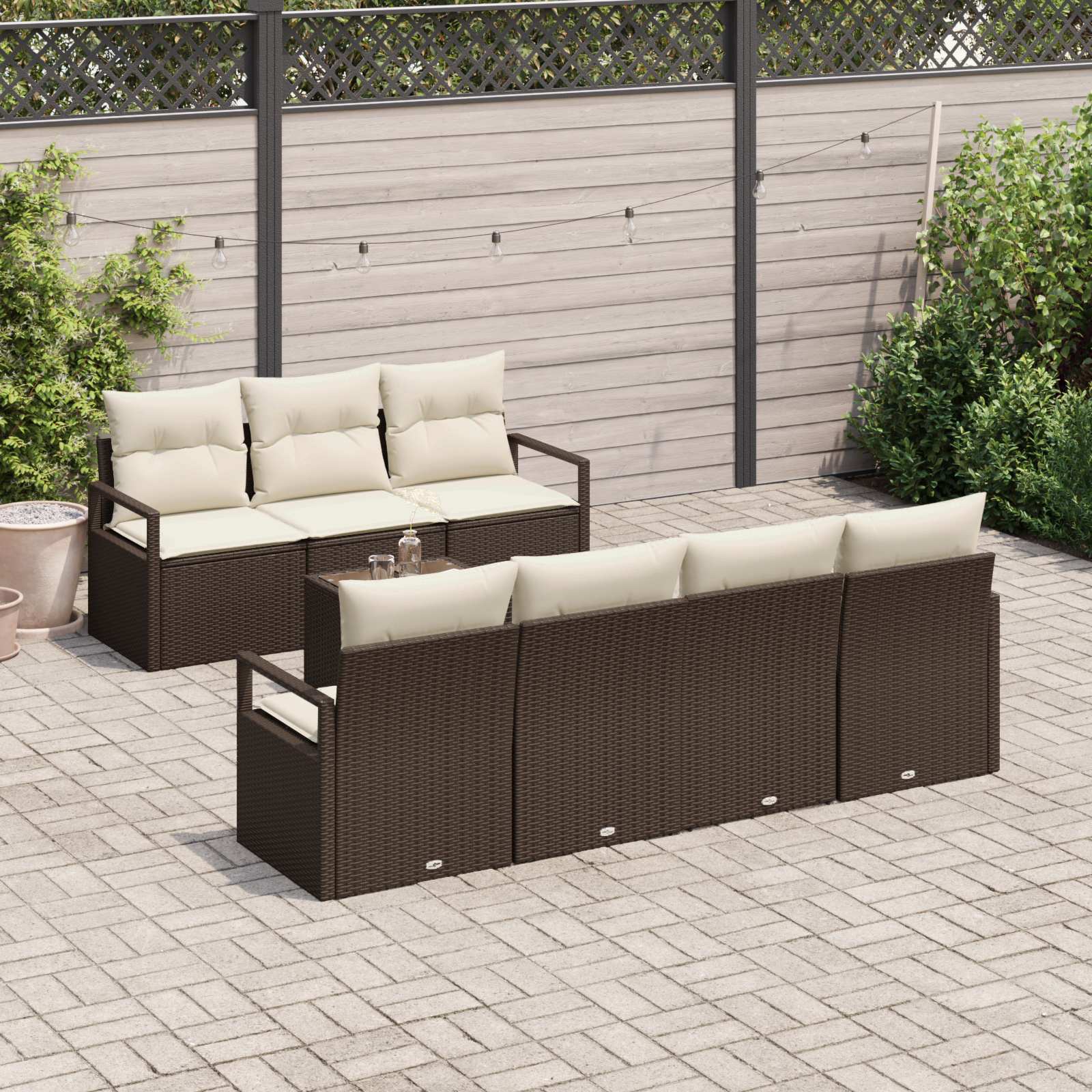 8 dalių Sodo Sofa Komplektas su Pagalvėmis Rudas Poli Ratanas