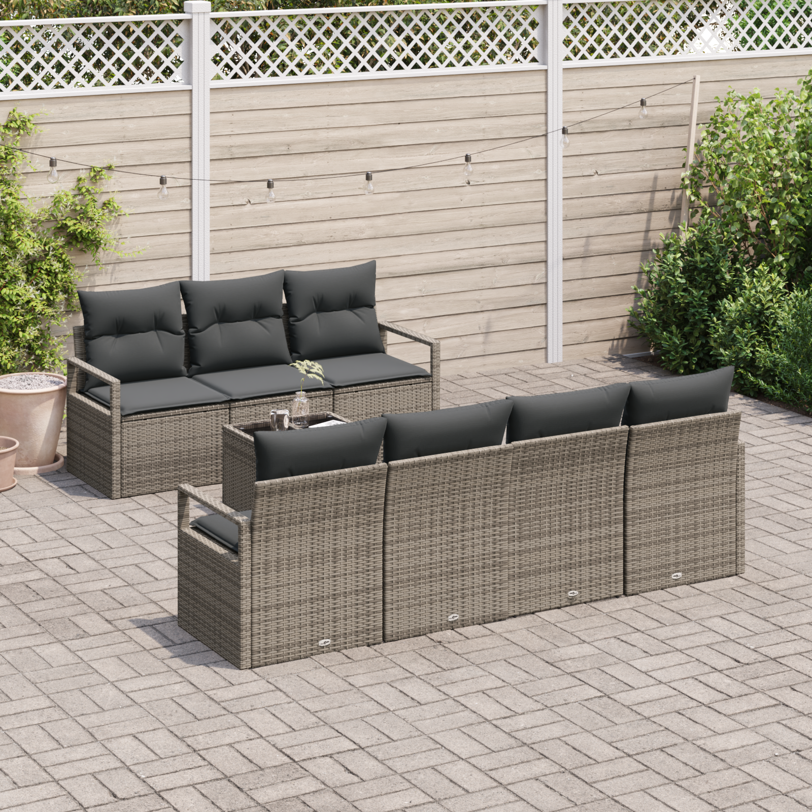 8 dalių sodo sofas rinkinys su pagalvėlėmis pilkos spalvos - Poli ratanas