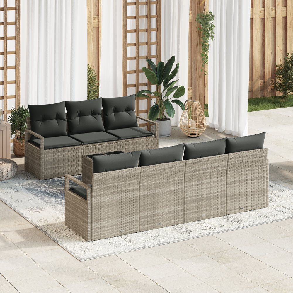 8-Piece Garden Sofa Set with Cushions Light Grey Poly Rattan