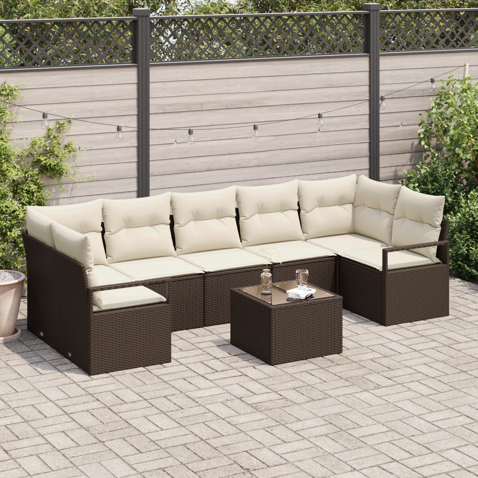 8 dalių sodo sofa rinkinys su pagalvėlėmis rudas poli ratanas