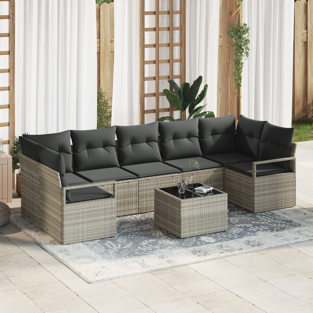 8 dalių sodo sofa komplektas su pagalvėmis Šviesiai pilka Poli Ratanas