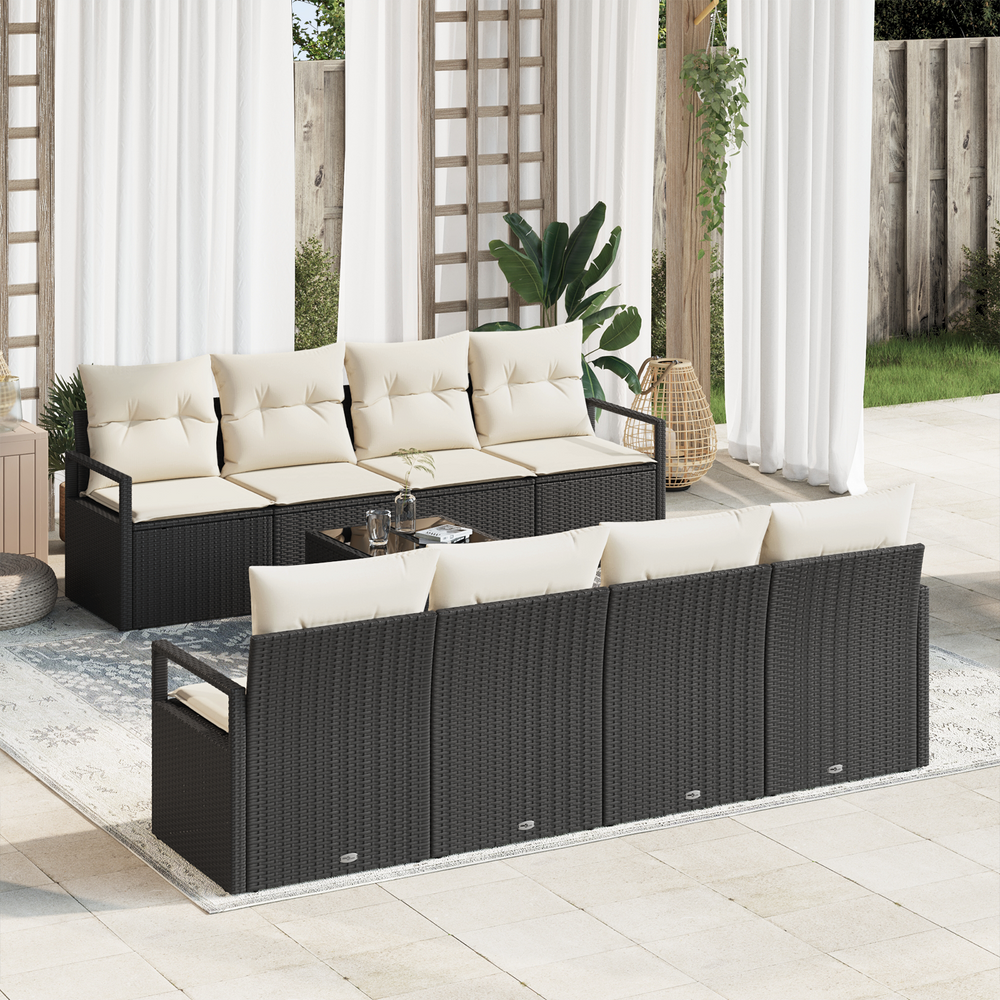 9 dalių sodo sofa rinkinys su pagalvėlėmis juodas poli ratanas