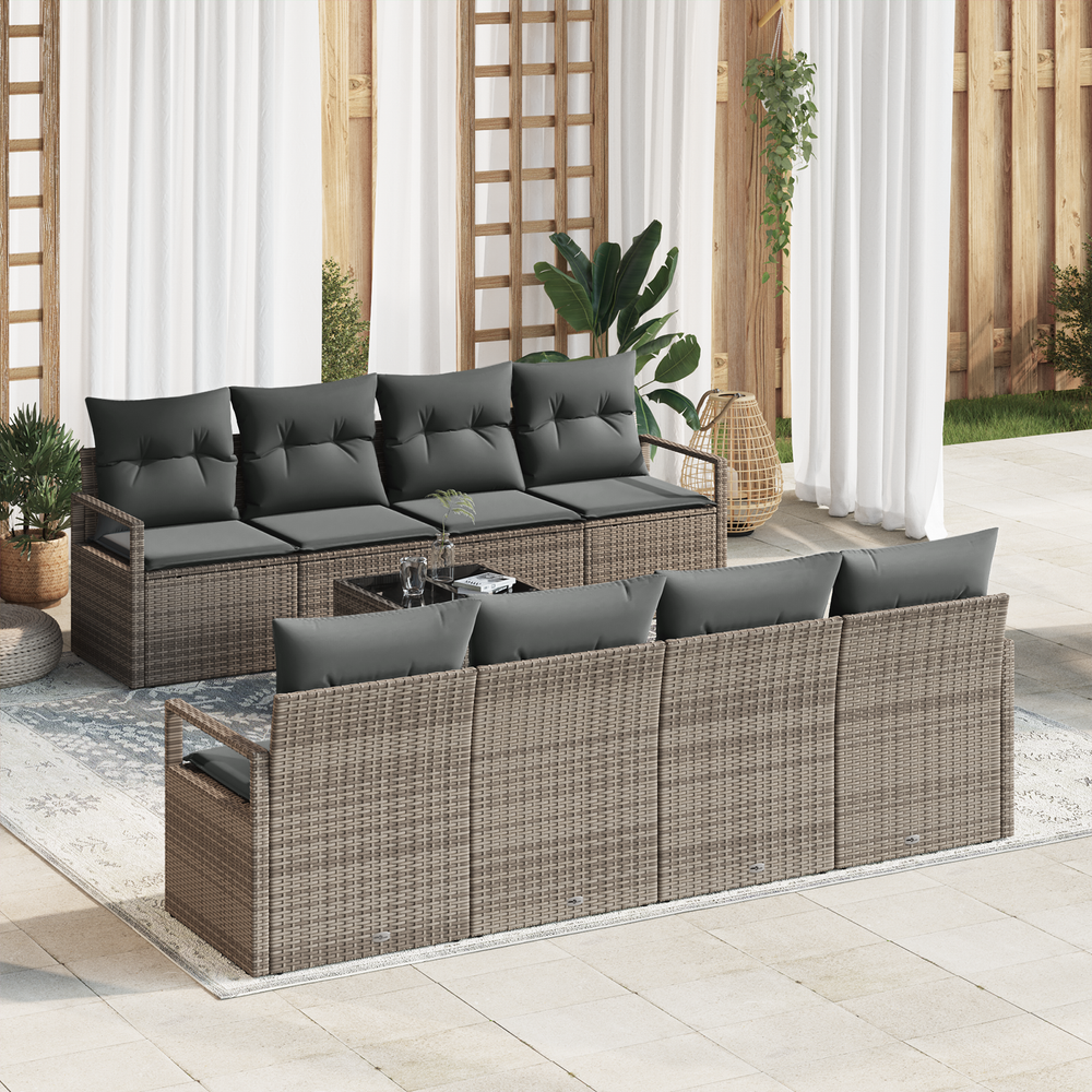 9-Piece Garden Sofa Set with Cushions Grey Poly Rattan