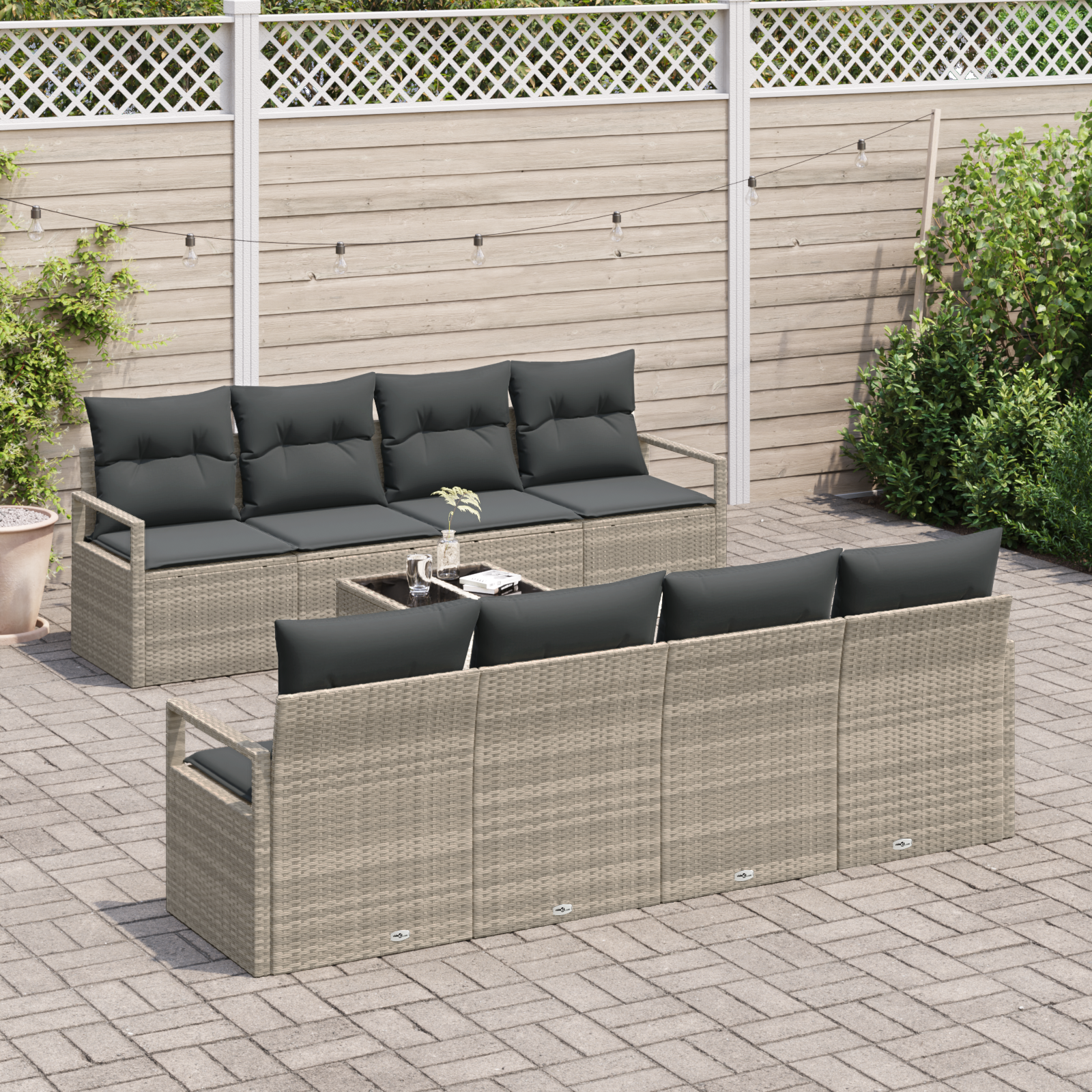 9 Dalių Sodo Sofa Komplektas su Pagalvėlėmis Šviesiai Pilka Poli Ratanas