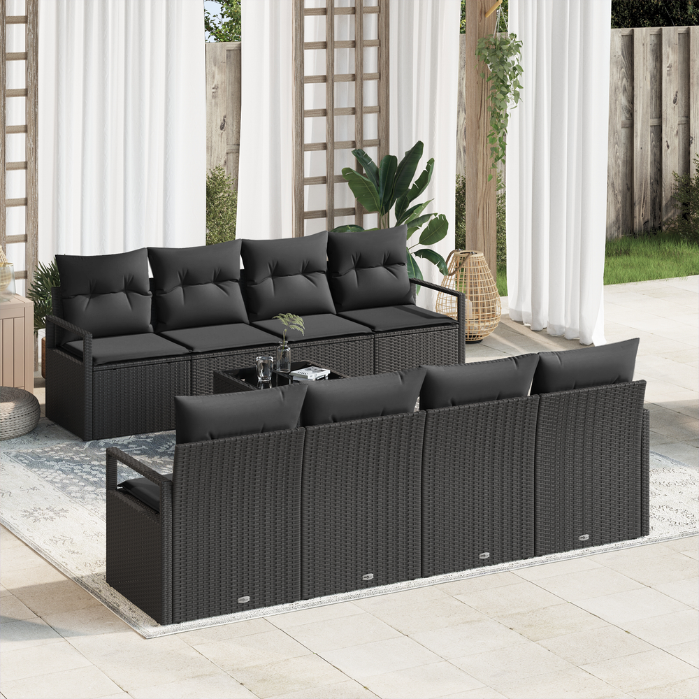 Sofos komplektas su pagalve 7 pcs Juoda poliratanas