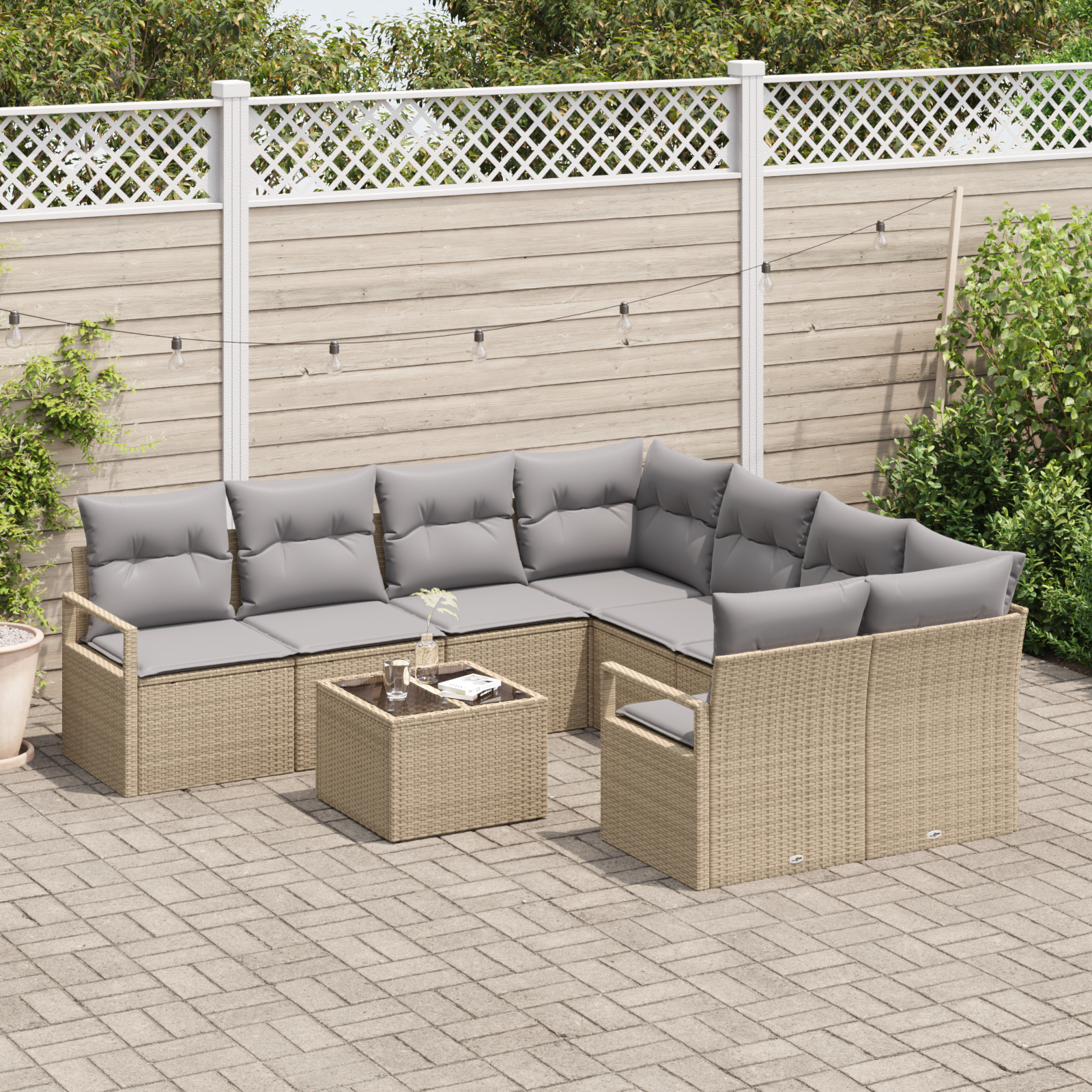9-piece garden sofa with cushions Sand poly rattan