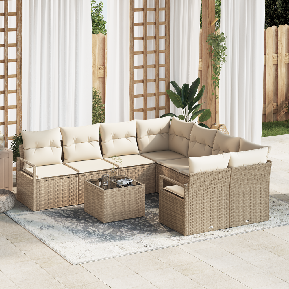 9-piece garden sofa set with cushions Sand poly rattan