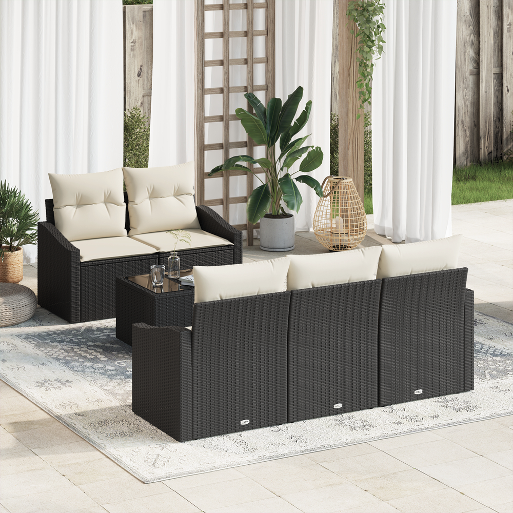 6 Piece Garden Sofa Set with Cushions Black Poly Rattan