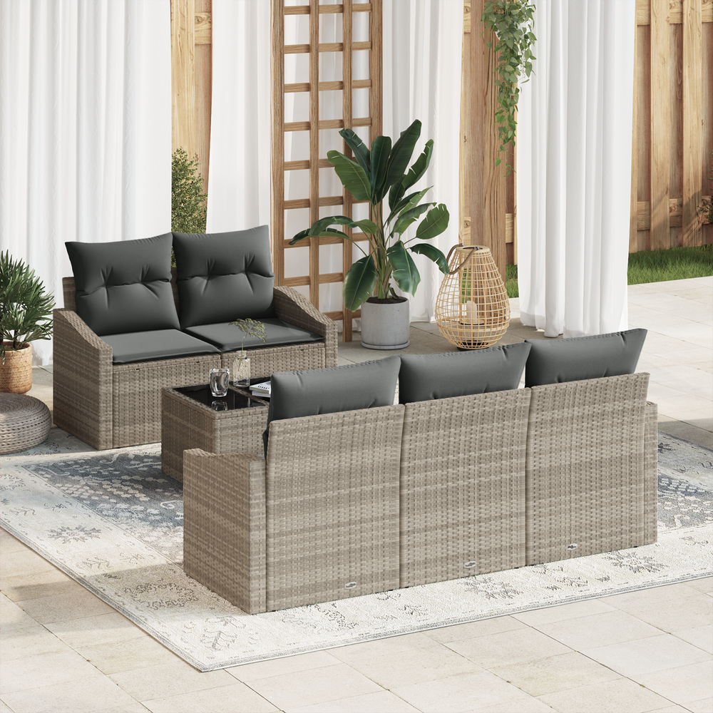 6-piece Garden Sofa Set with Cushions Light Grey Rattan