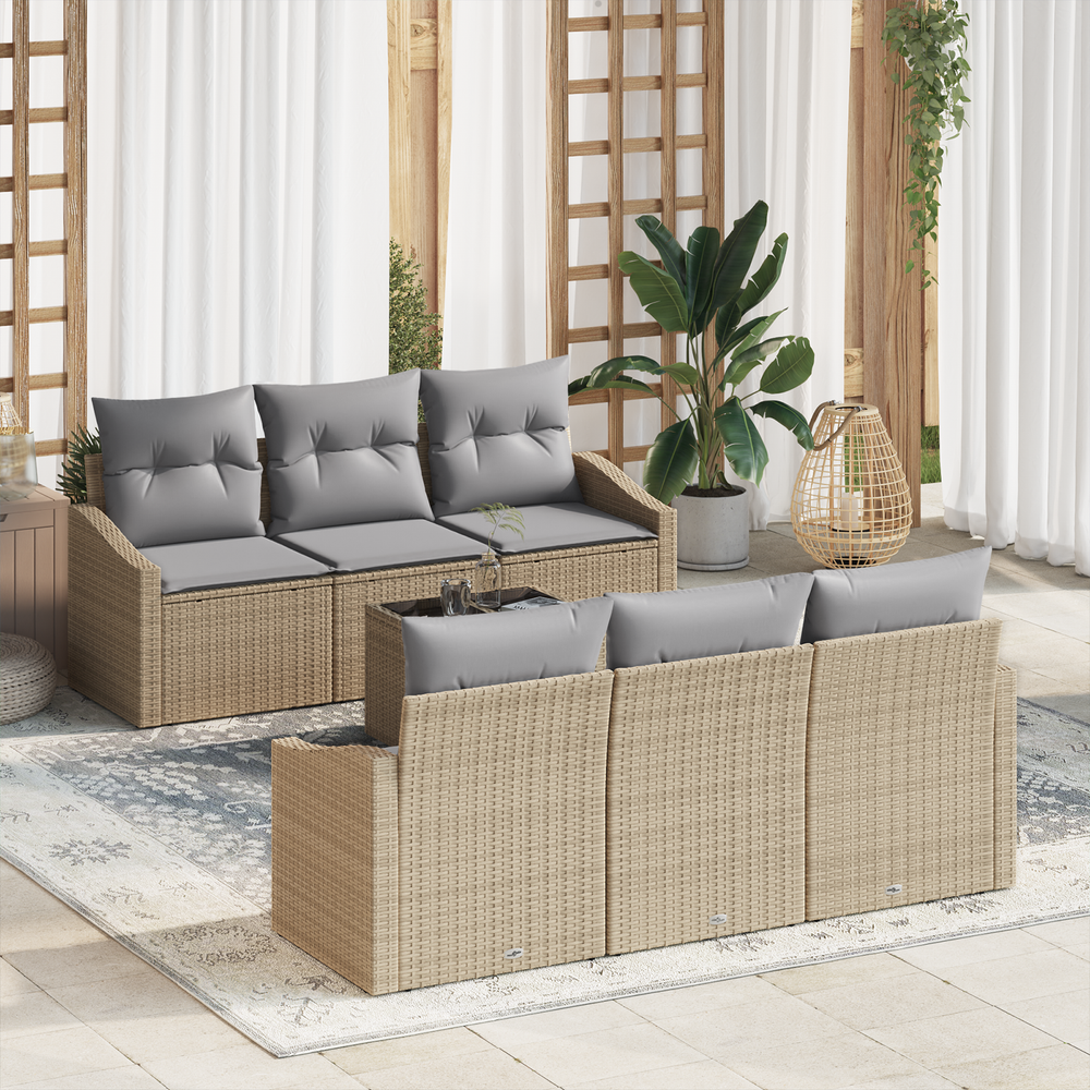 7-piece garden sofa set with cushions sand poly rattan