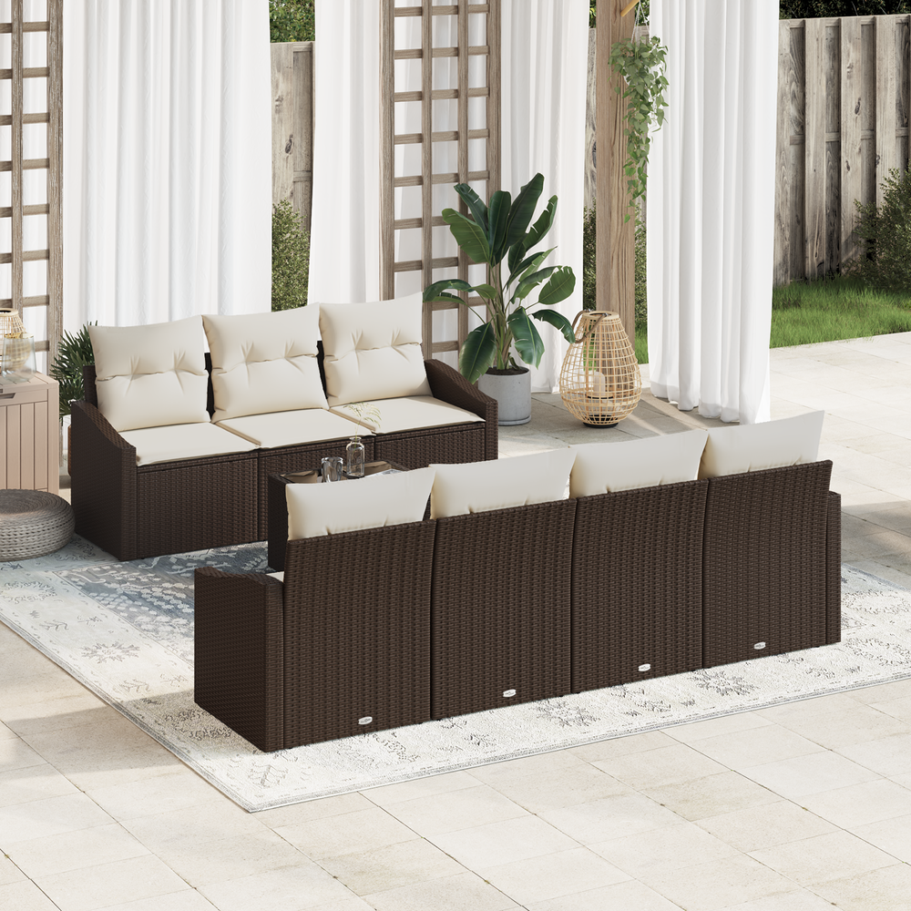 8-piece garden sofa set with cushions brown poly rattan
